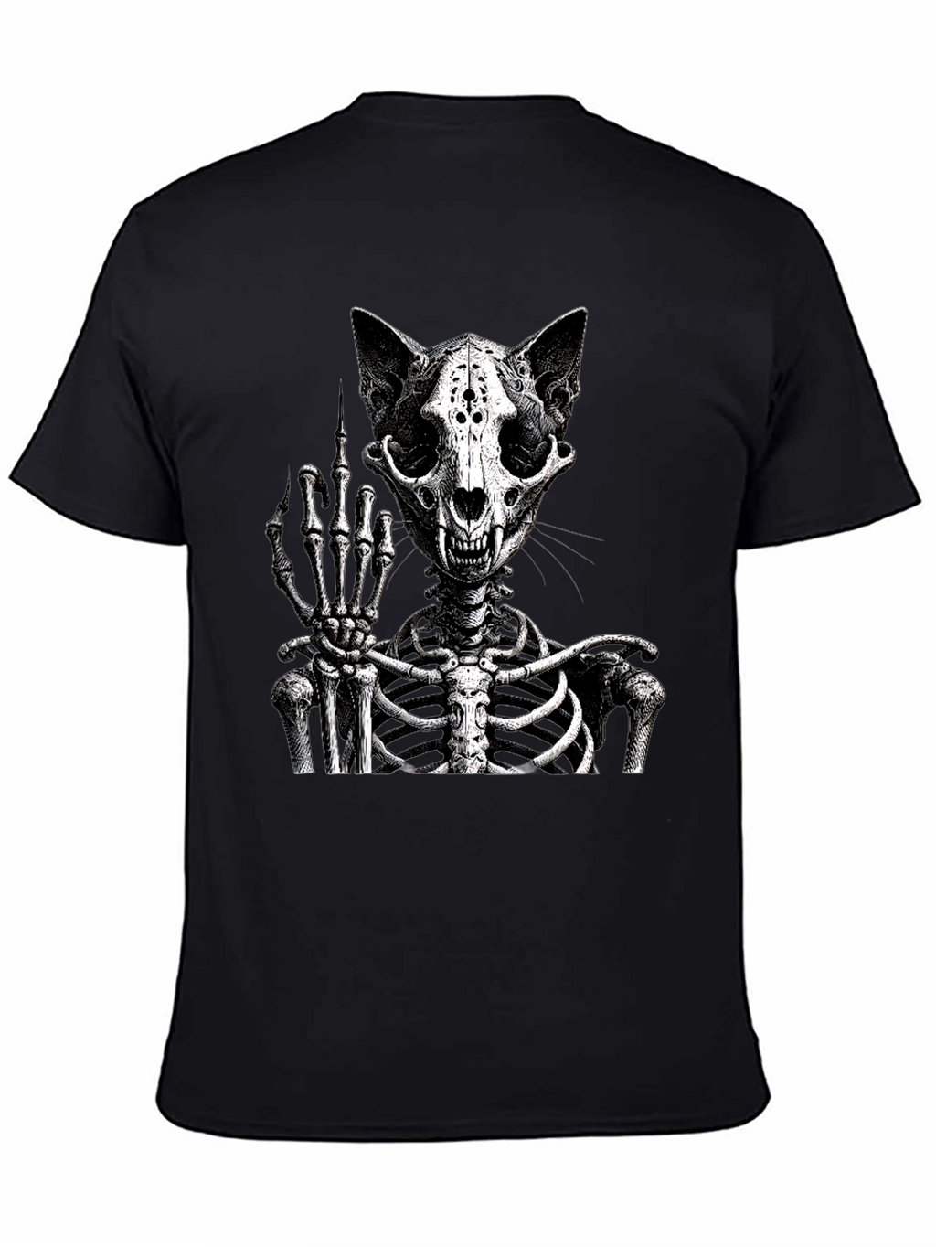 Cat Skeleton T-Shirt Flipping The Bird
