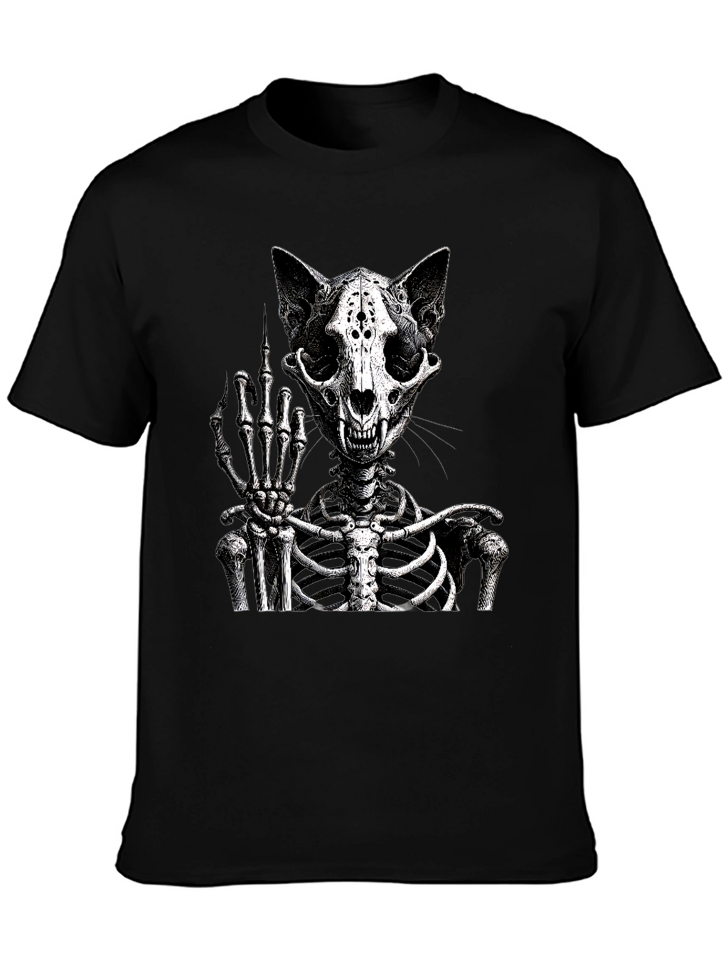 Cat Skeleton T-Shirt Flipping The Bird