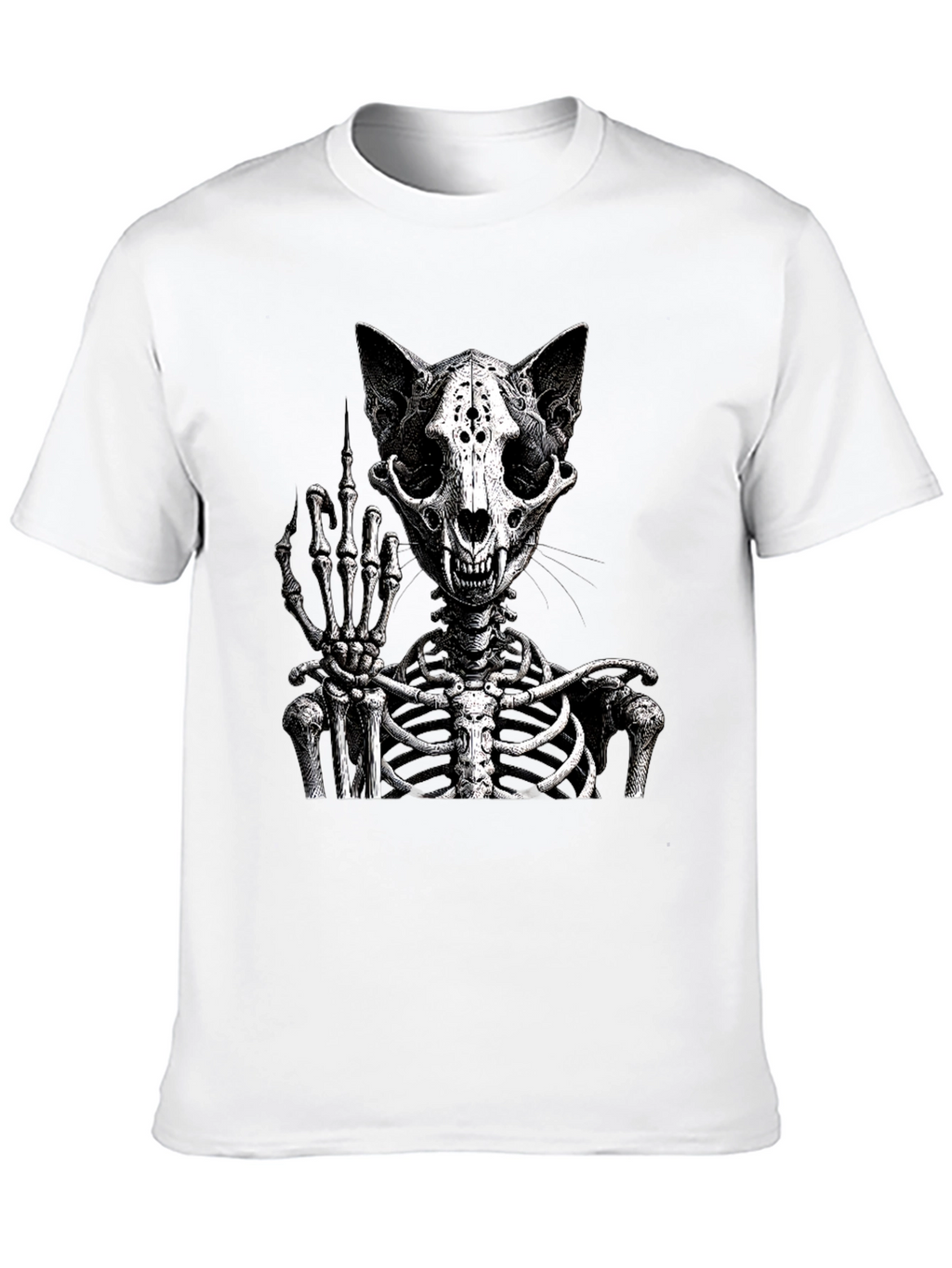 Cat Skeleton T-Shirt Flipping The Bird