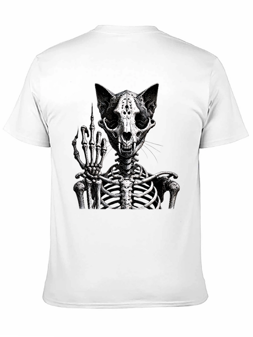 Cat Skeleton T-Shirt Flipping The Bird