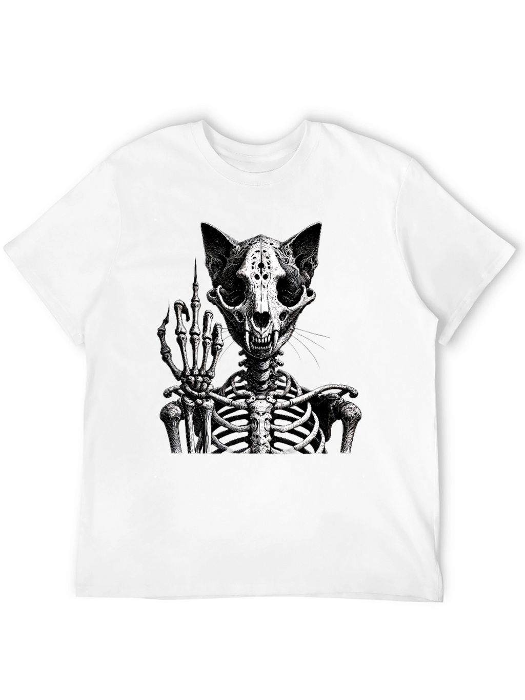 Cat Skeleton T-Shirt Flipping The Bird