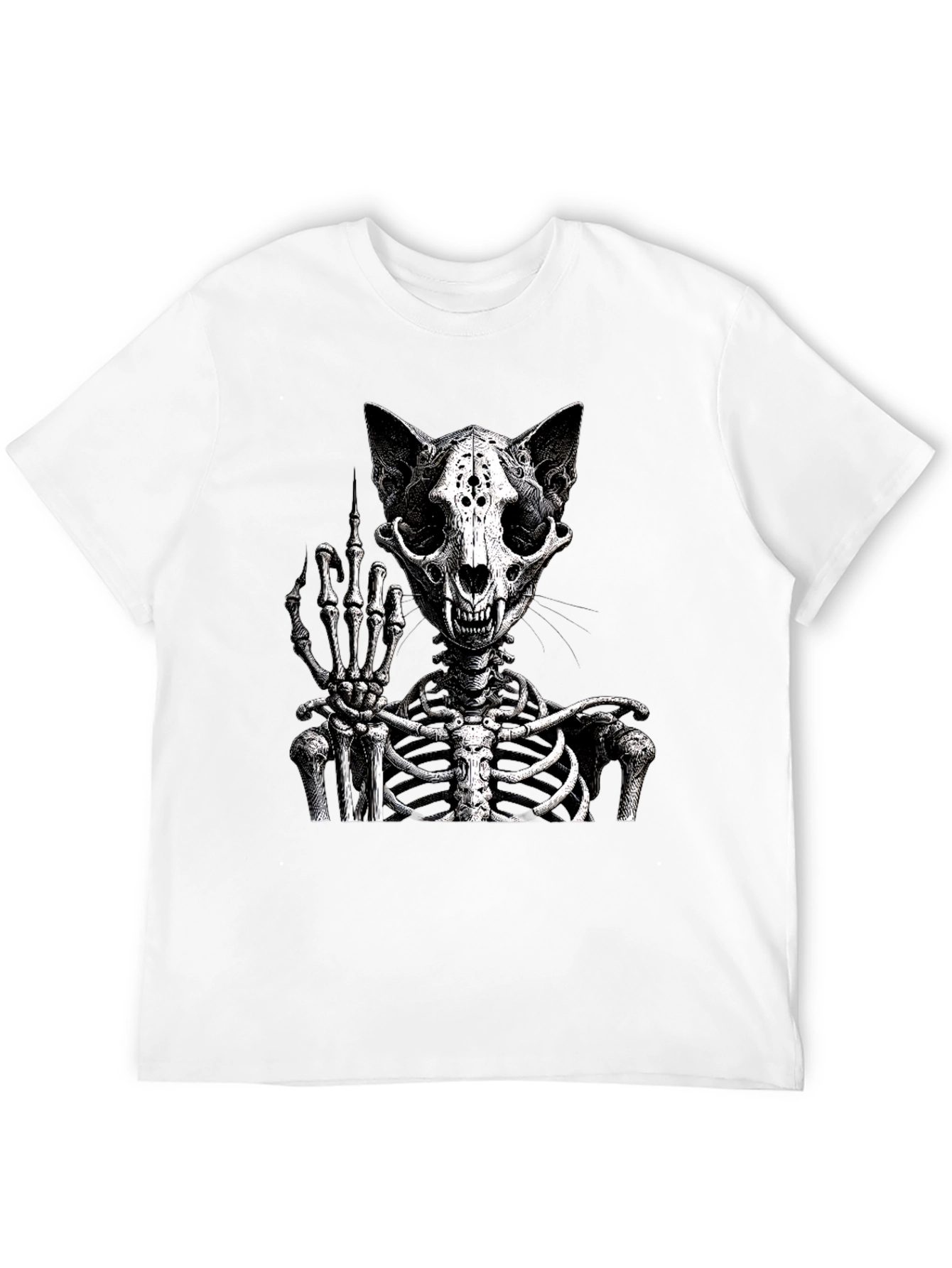 Cat Skeleton T-Shirt Flipping The Bird