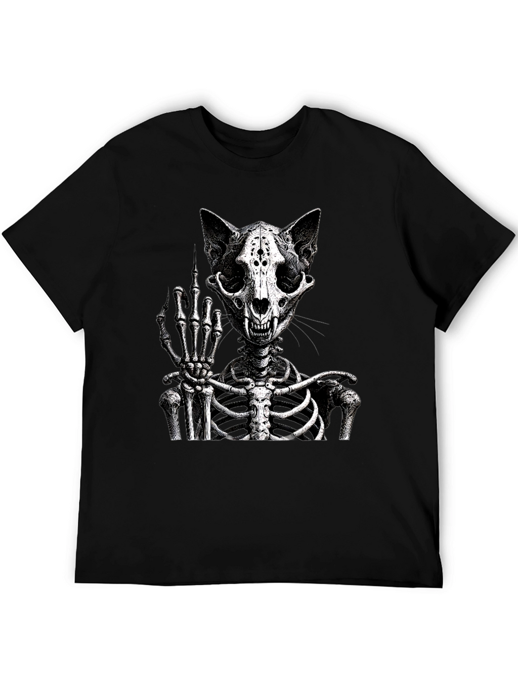 Cat Skeleton T-Shirt Flipping The Bird