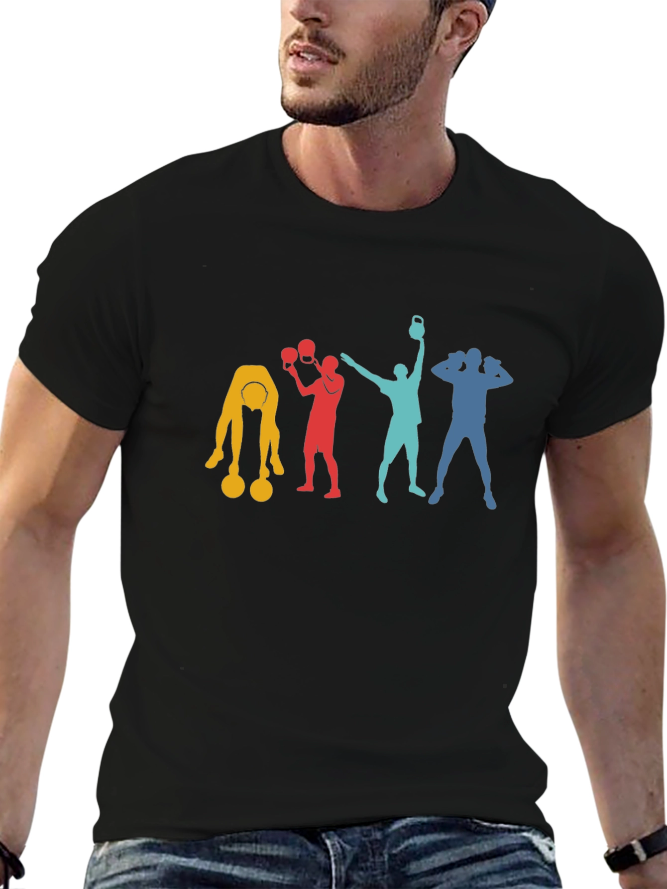Retro Gym Workout T-Shirt - Fitness Silhouette Design