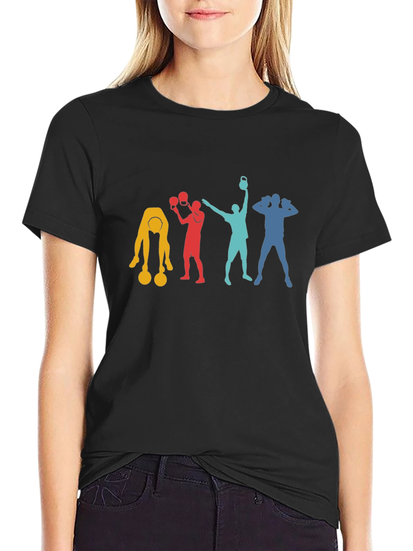 Retro Gym Workout T-Shirt - Fitness Silhouette Design