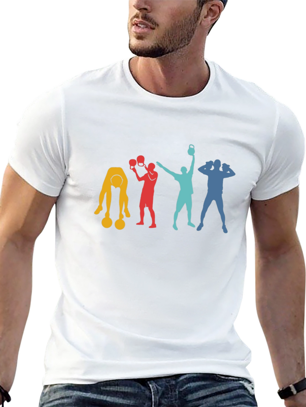 Retro Gym Workout T-Shirt - Fitness Silhouette Design