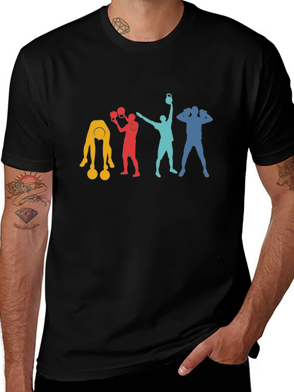Retro Gym Workout T-Shirt - Fitness Silhouette Design