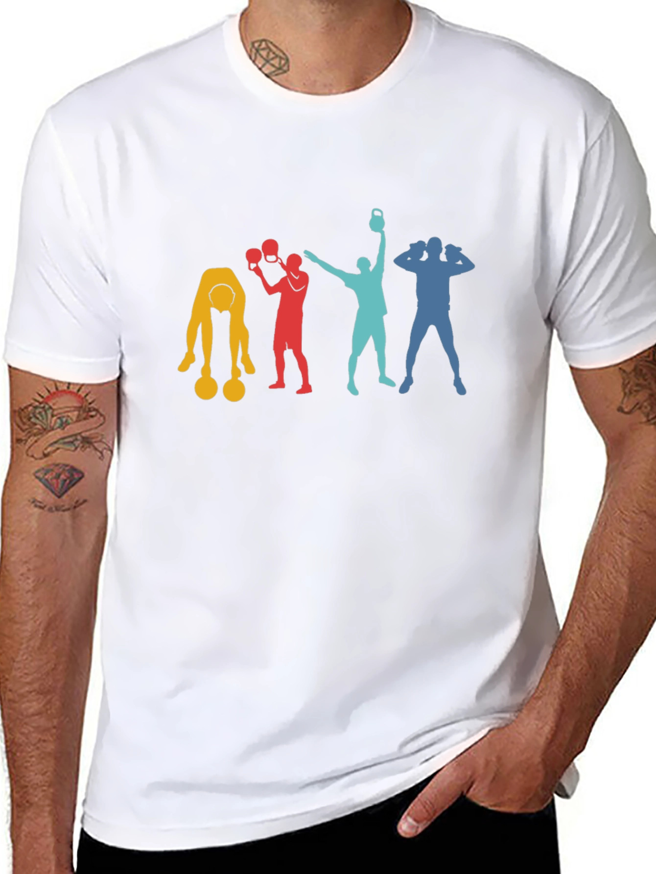 Retro Gym Workout T-Shirt - Fitness Silhouette Design
