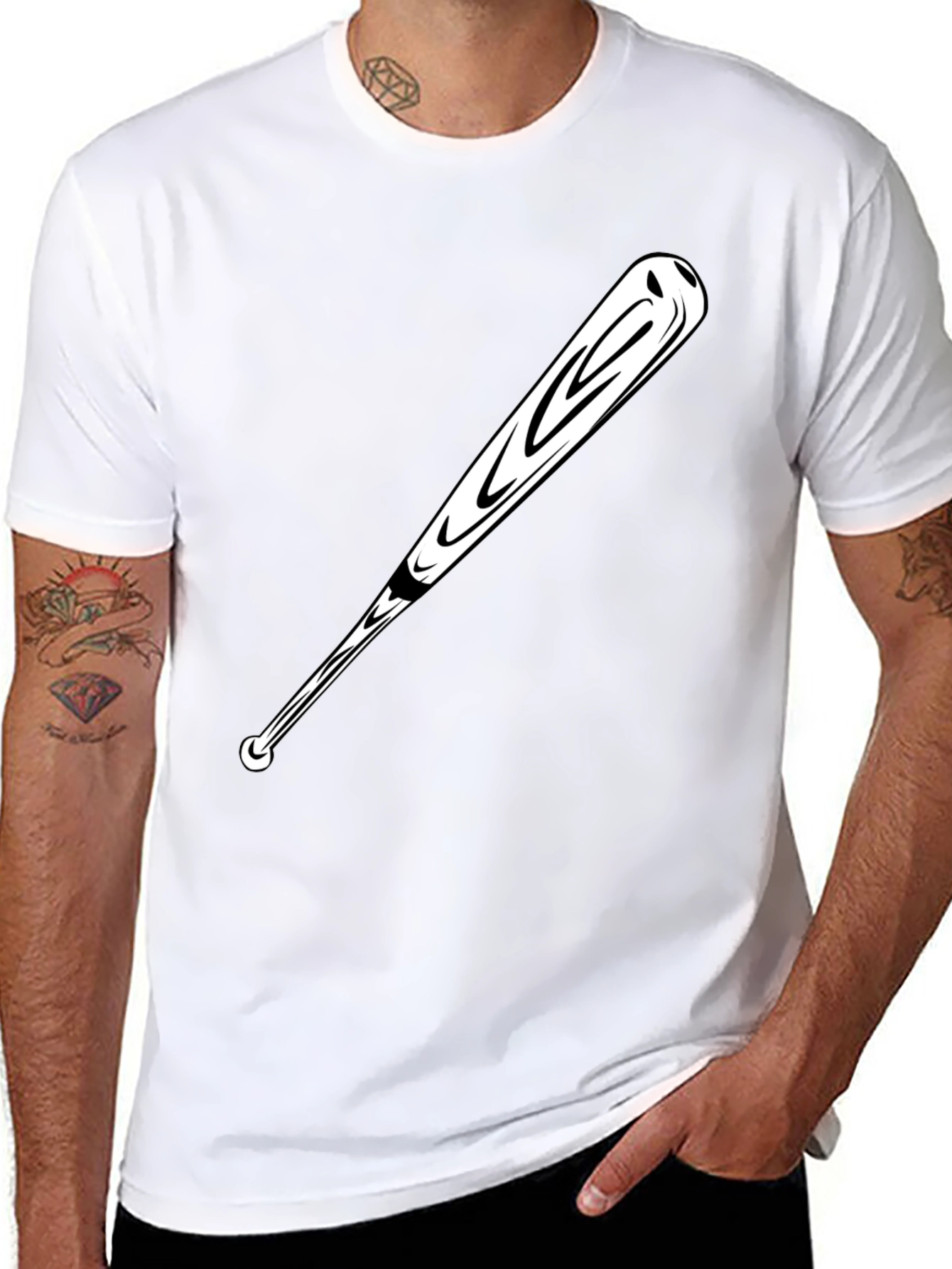 Baseball Bat Graphic Tee - Black Casual T-Shirt