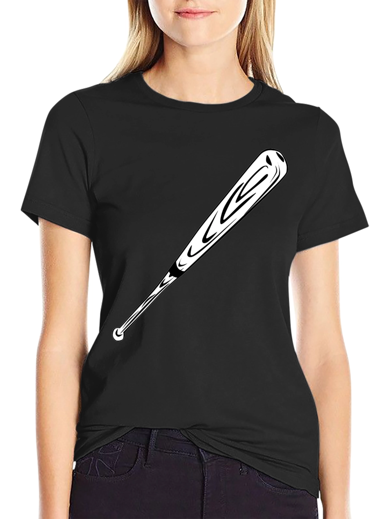 Baseball Bat Graphic Tee - Black Casual T-Shirt