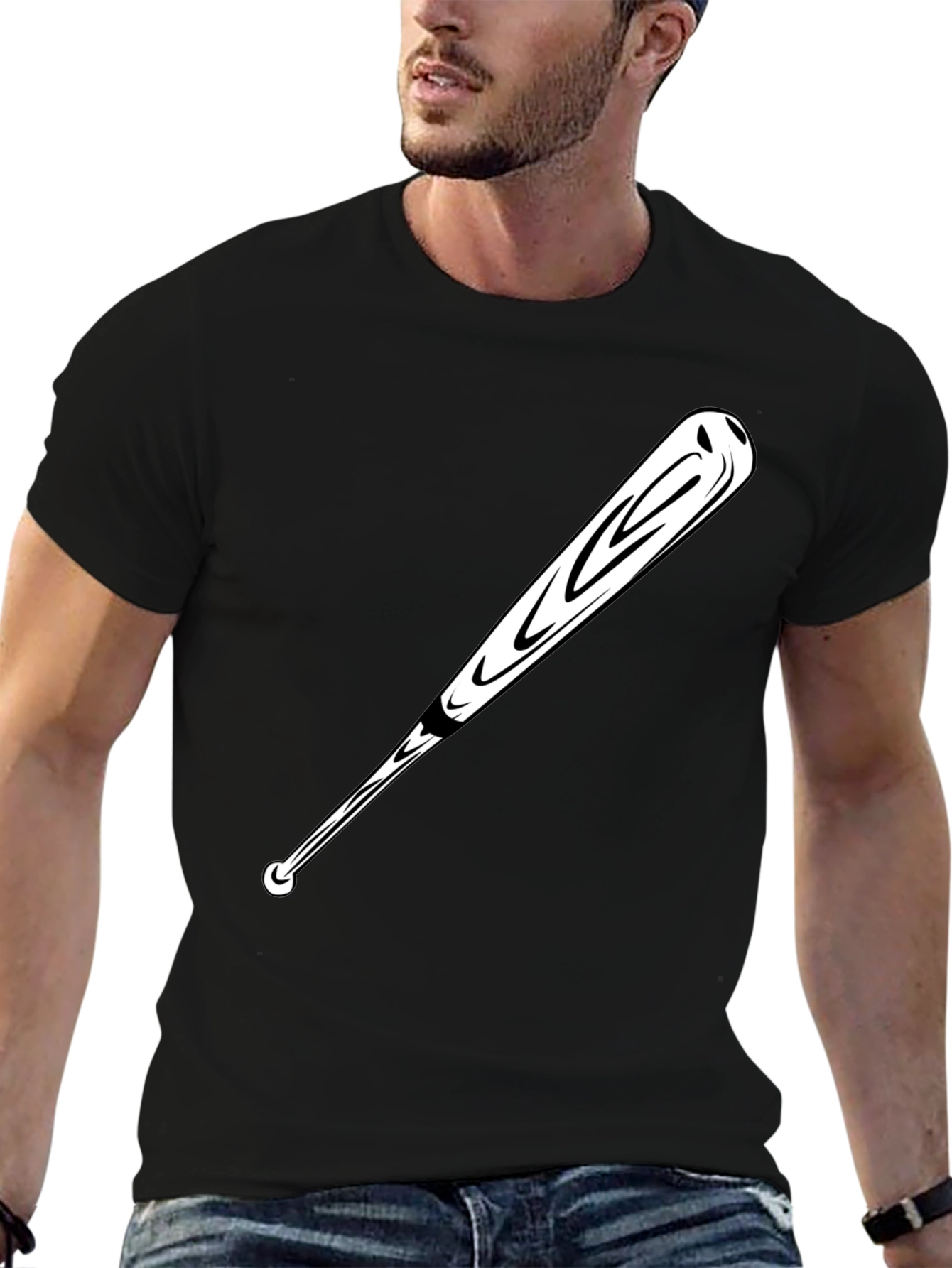 Baseball Bat Graphic Tee - Black Casual T-Shirt