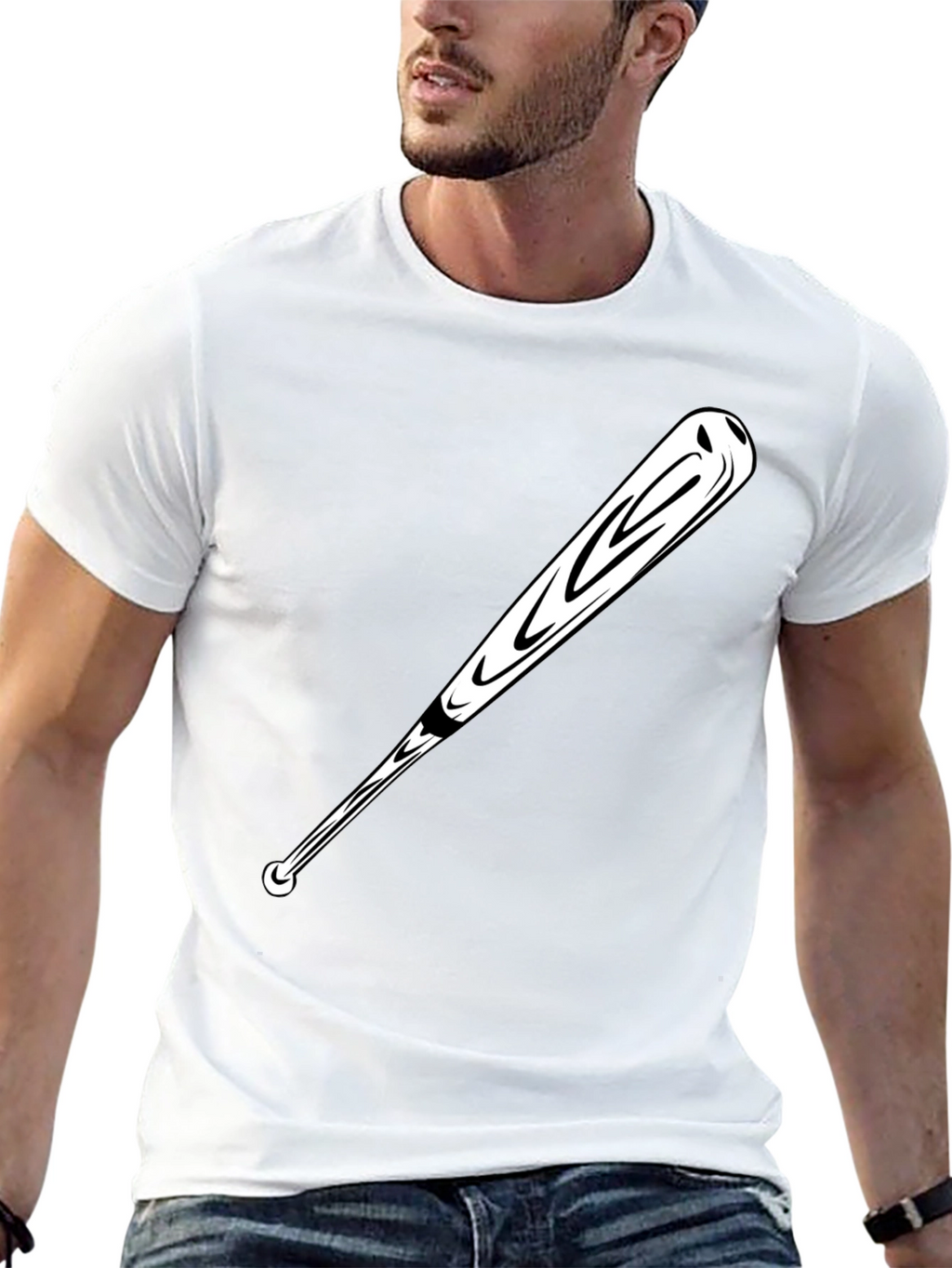 Baseball Bat Graphic Tee - Black Casual T-Shirt