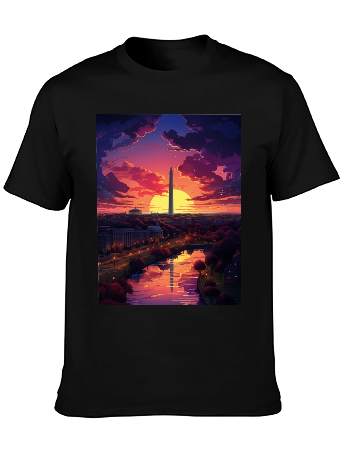 Washington Monument Art T-Shirt - Sunset Design