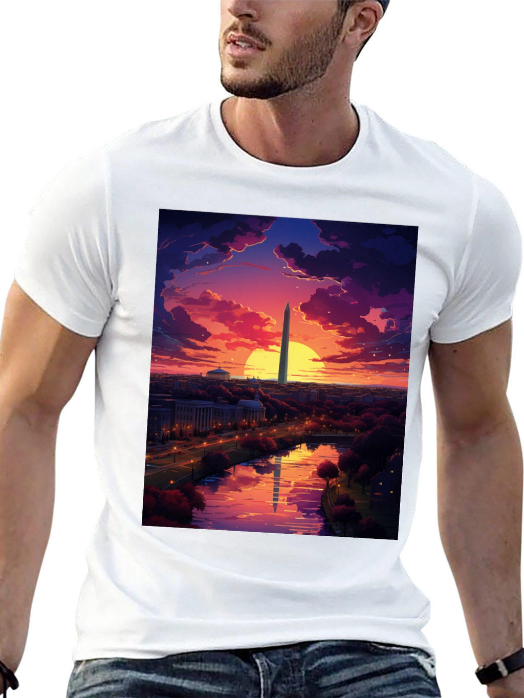 Washington Monument Art T-Shirt - Sunset Design
