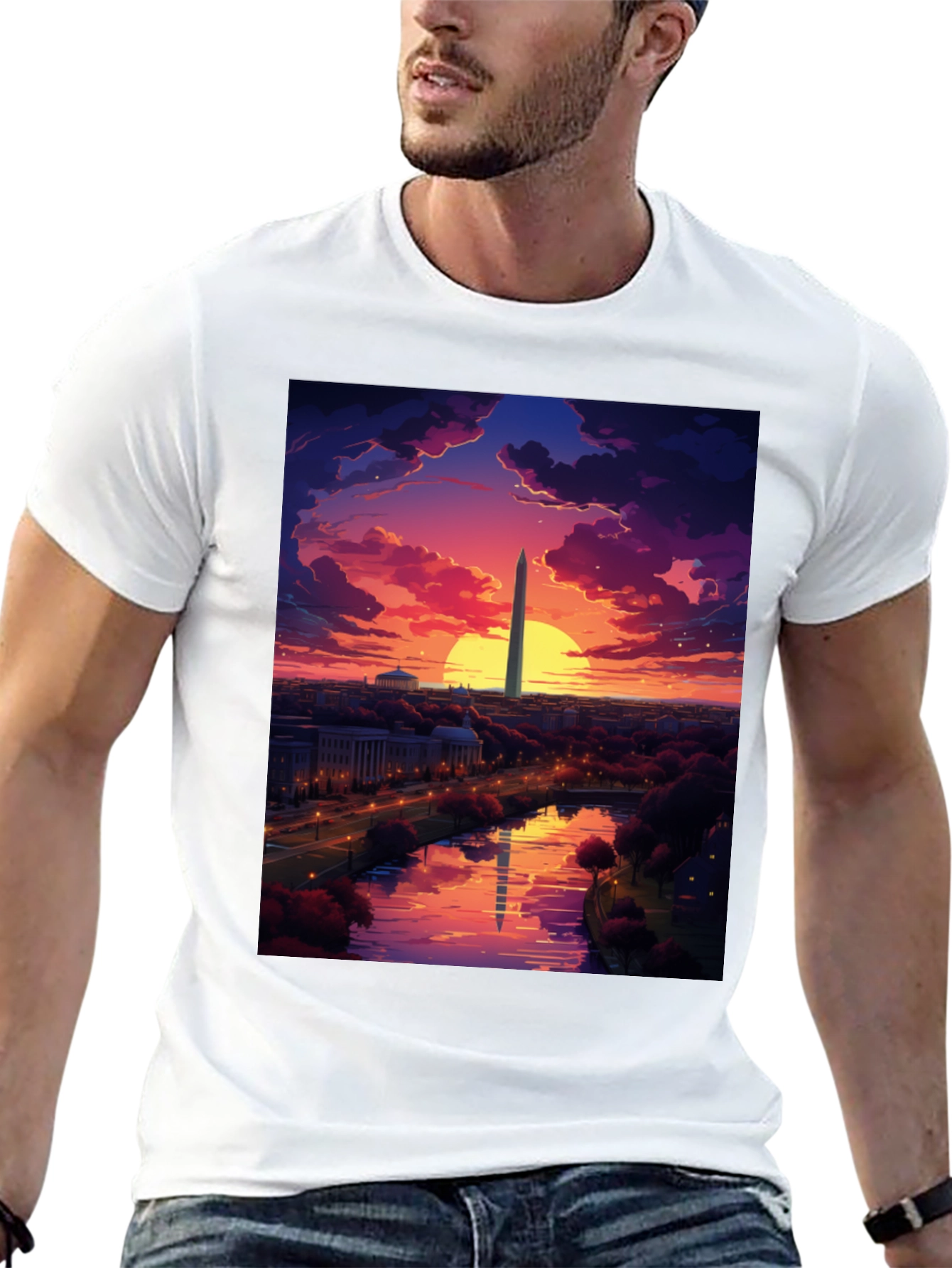 Washington Monument Art T-Shirt - Sunset Design