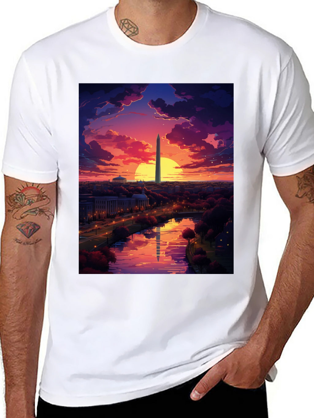 Washington Monument Art T-Shirt - Sunset Design
