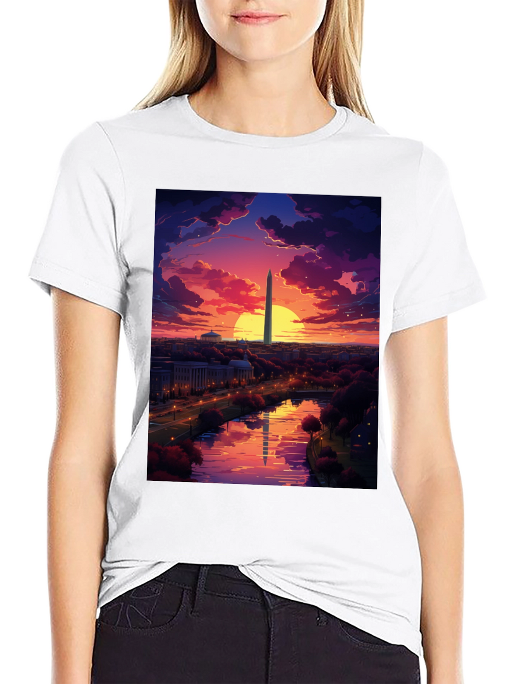 Washington Monument Art T-Shirt - Sunset Design