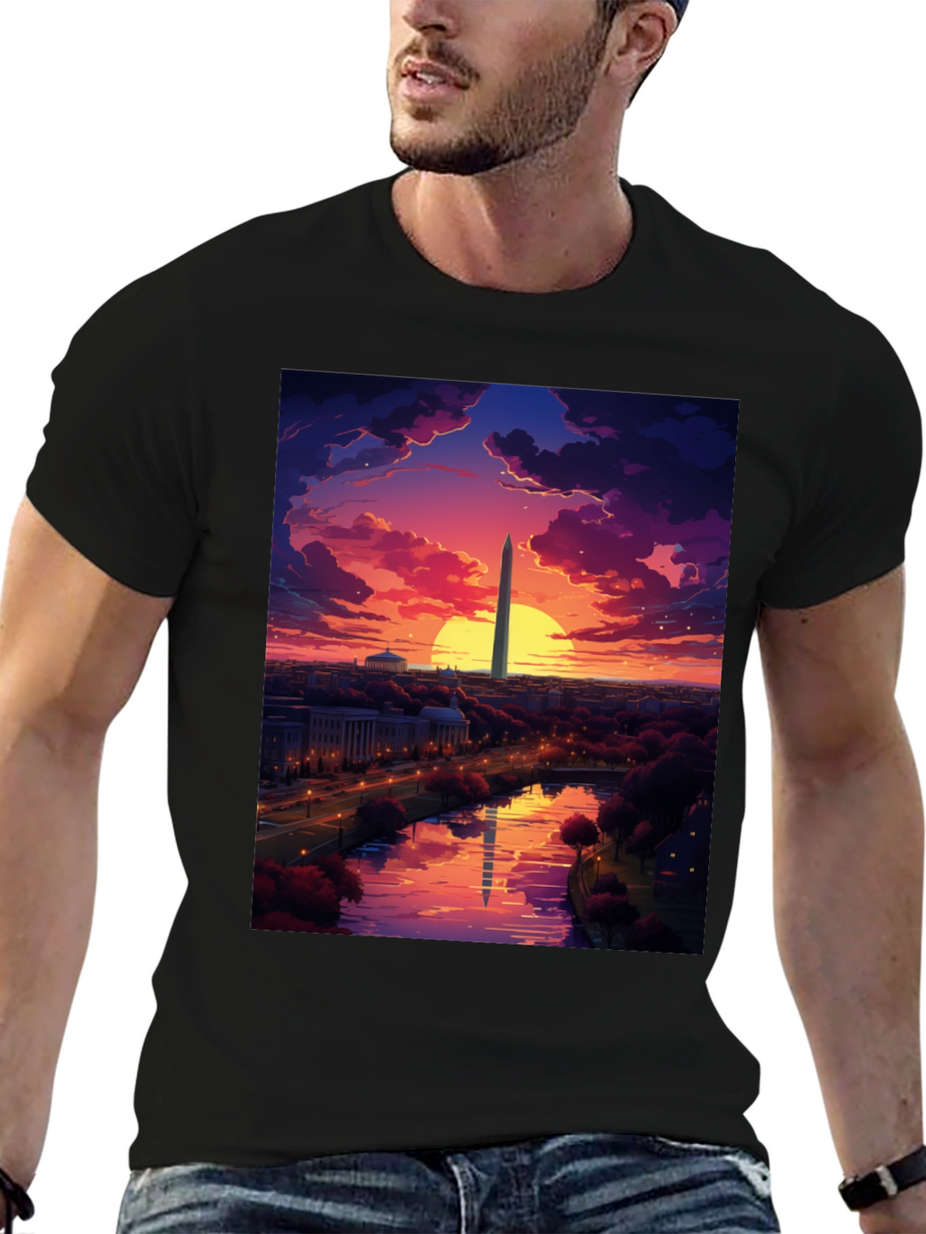 Washington Monument Art T-Shirt - Sunset Design