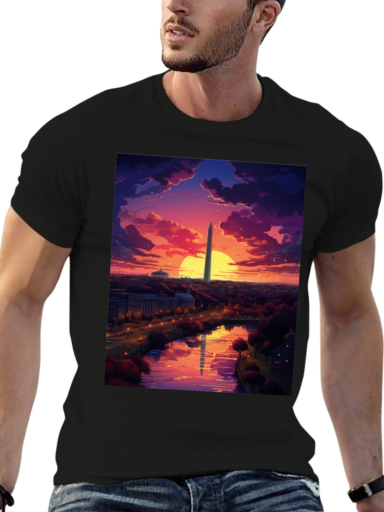 Washington Monument Art T-Shirt - Sunset Design