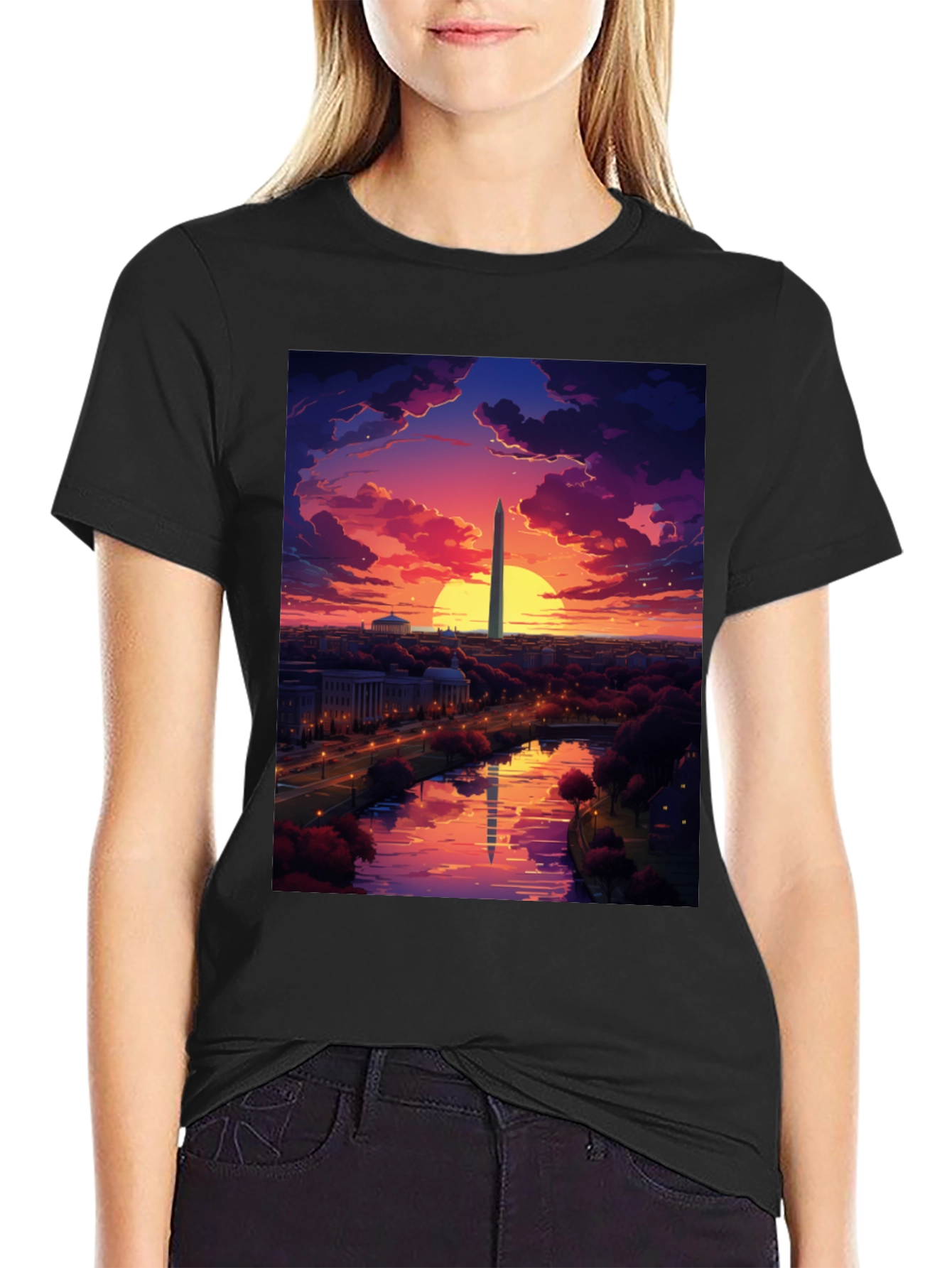 Washington Monument Art T-Shirt - Sunset Design