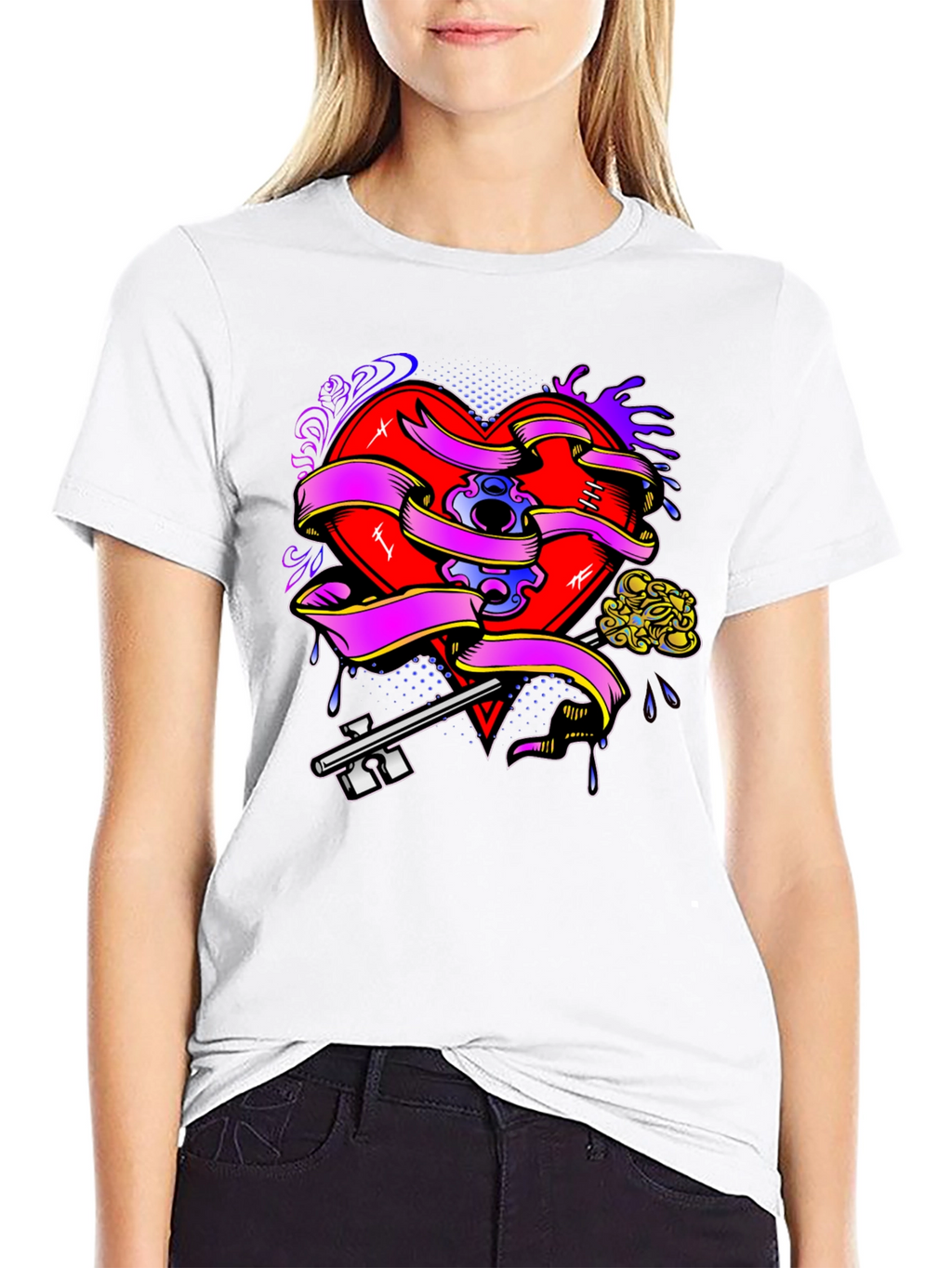 Heart Key Tattoo Graphic Tee