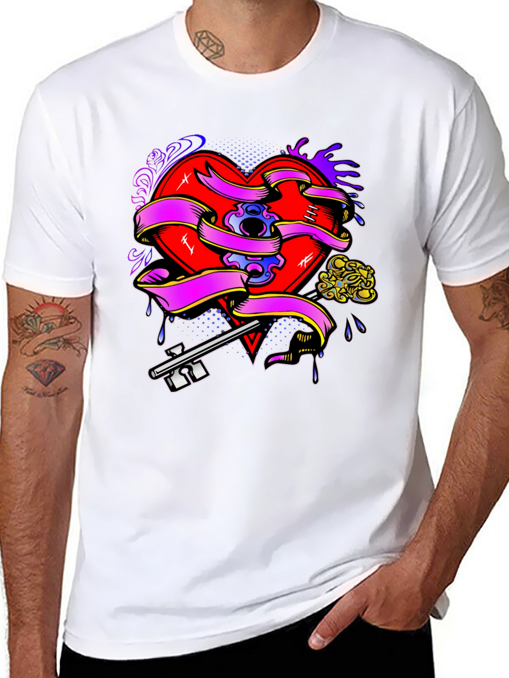 Heart Key Tattoo Graphic Tee