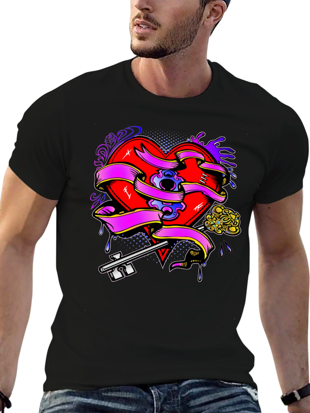 Heart Key Tattoo Graphic Tee