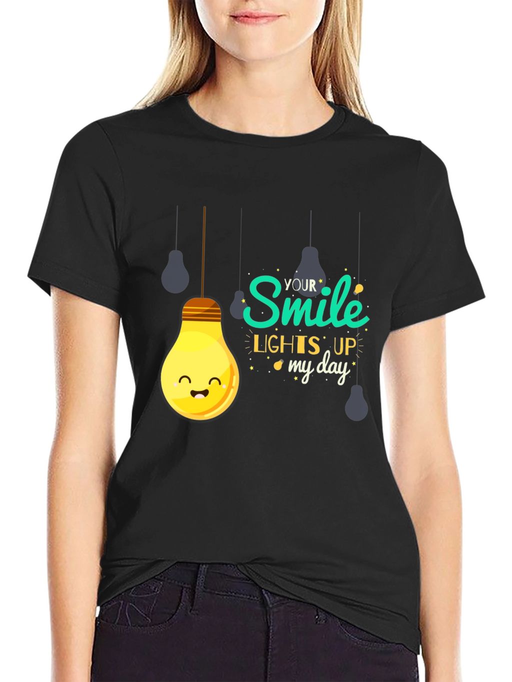 Smile Lights Up My Day Black Graphic T-Shirt