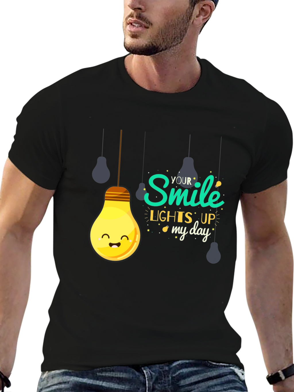 Smile Lights Up My Day Black Graphic T-Shirt