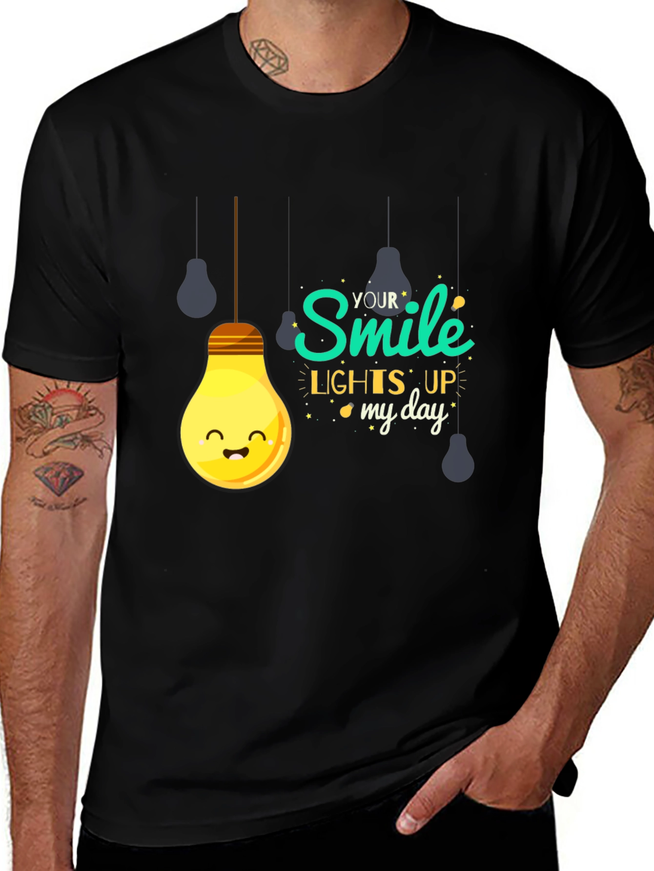 Smile Lights Up My Day Black Graphic T-Shirt