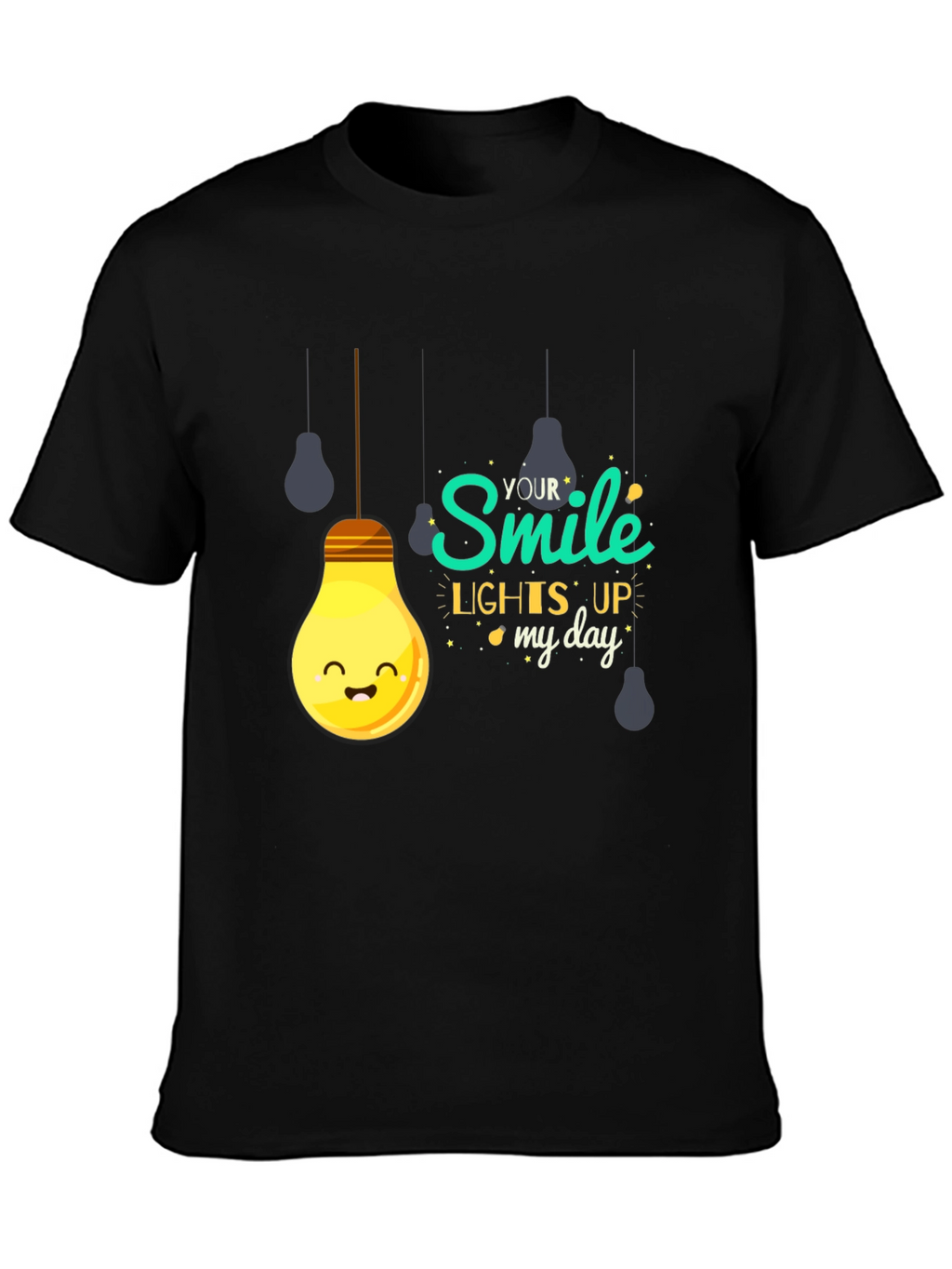 Smile Lights Up My Day Black Graphic T-Shirt