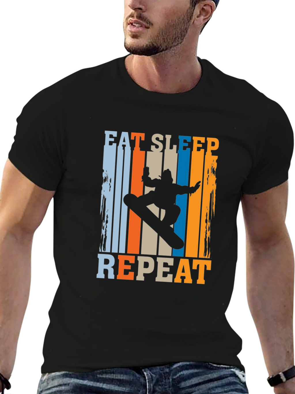 Eat Sleep Snowboard Repeat Graphic Tee - Black
