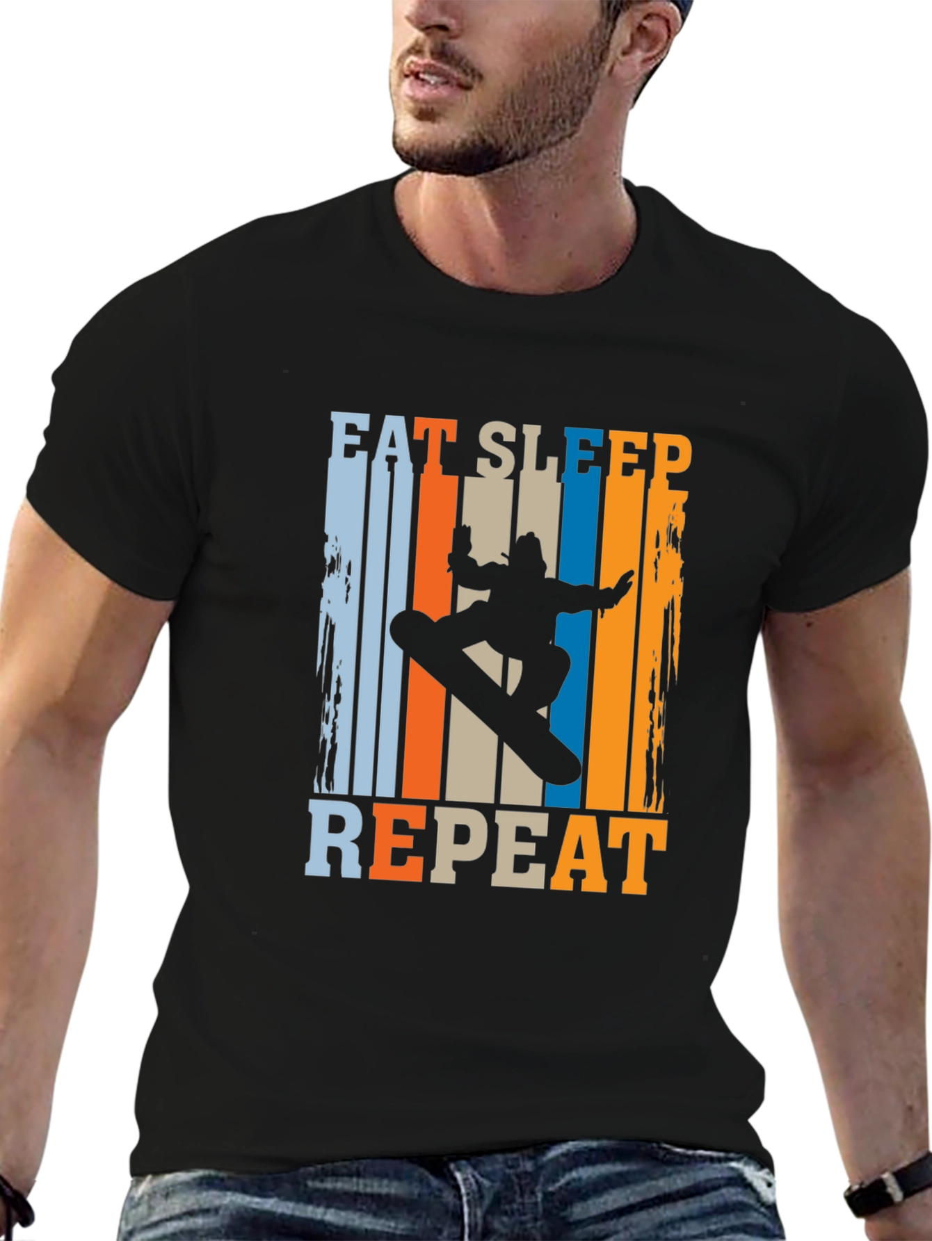 Eat Sleep Snowboard Repeat Graphic Tee - Black
