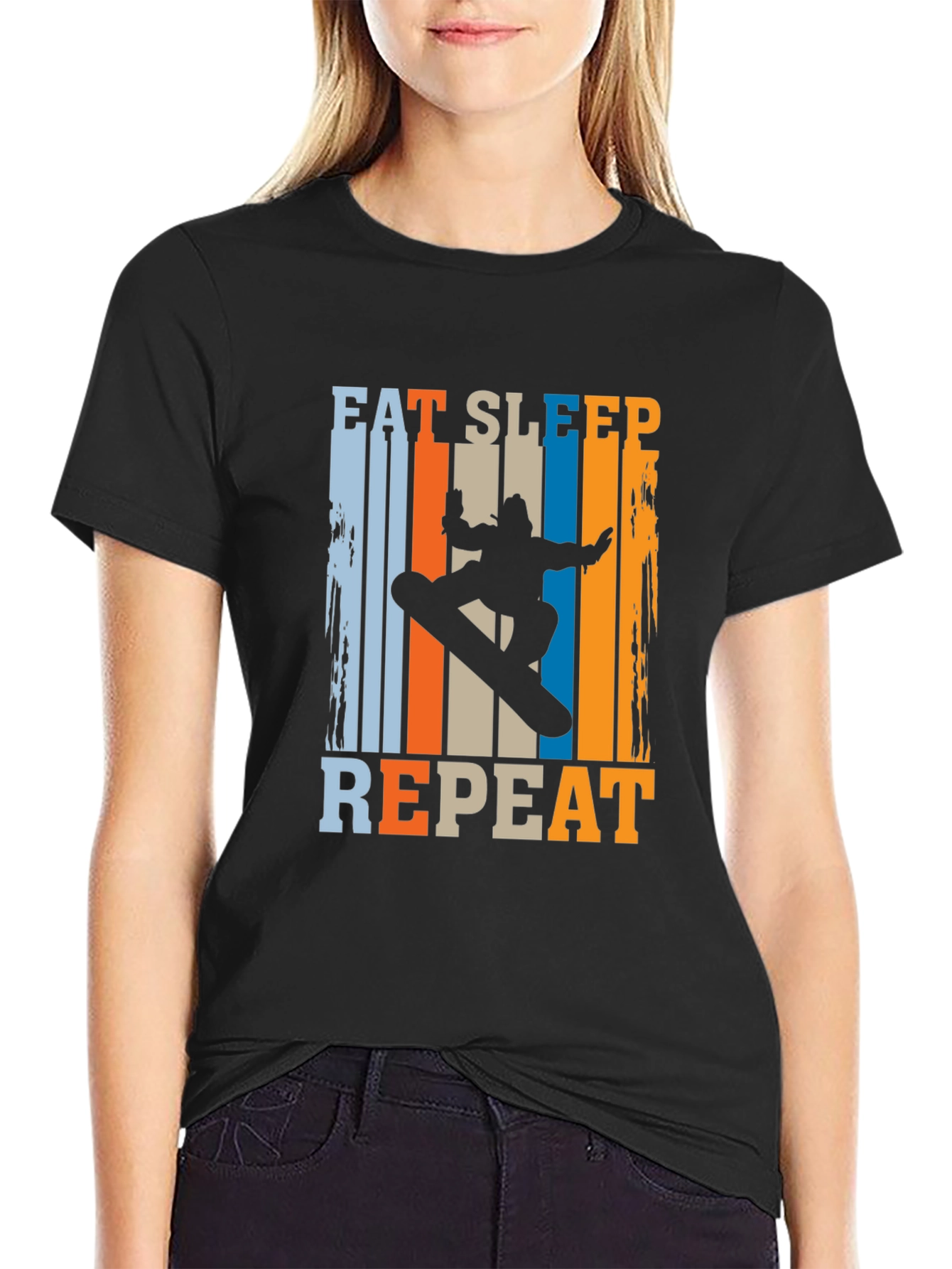 Eat Sleep Snowboard Repeat Graphic Tee - Black
