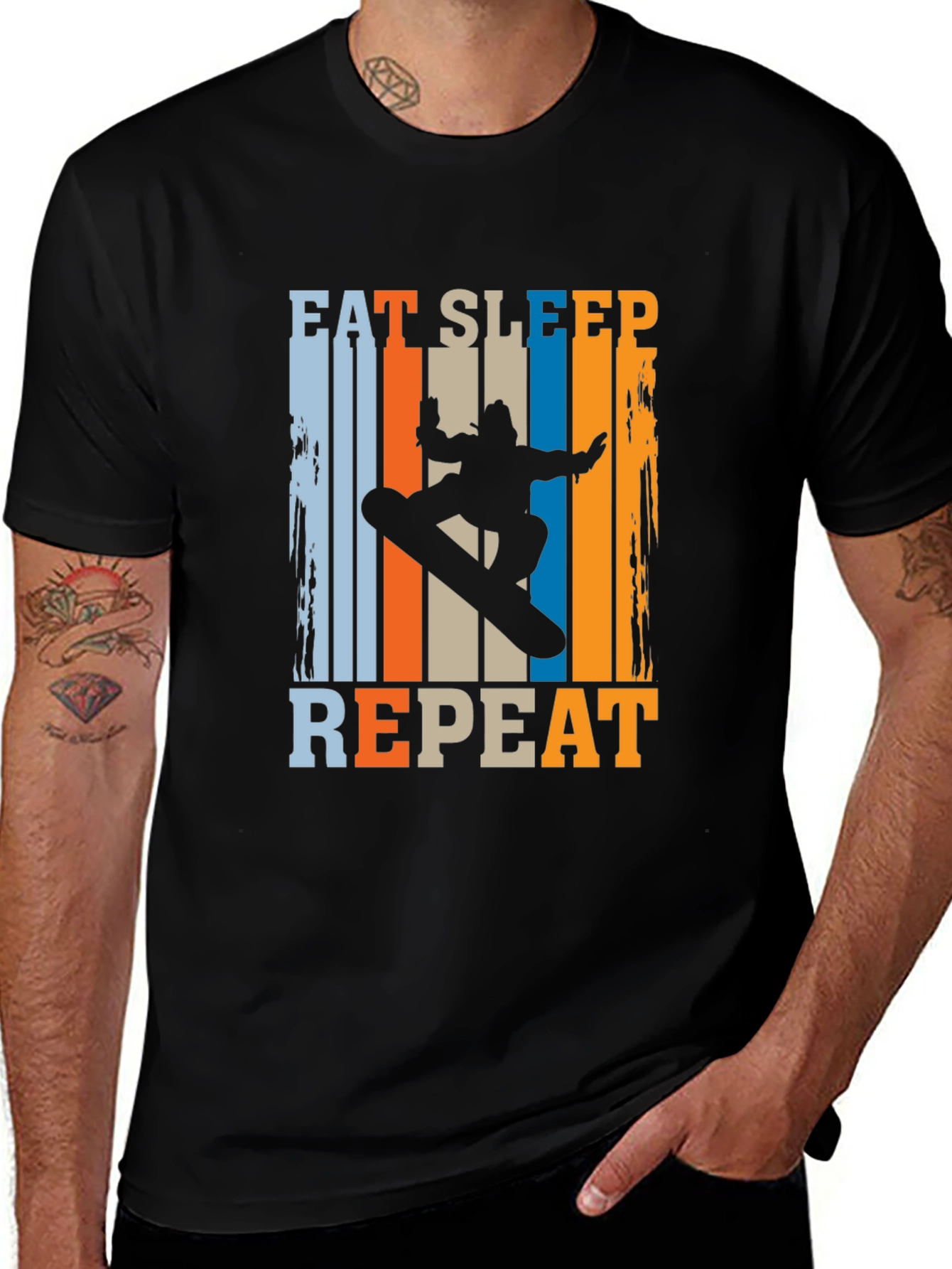 Eat Sleep Snowboard Repeat Graphic Tee - Black
