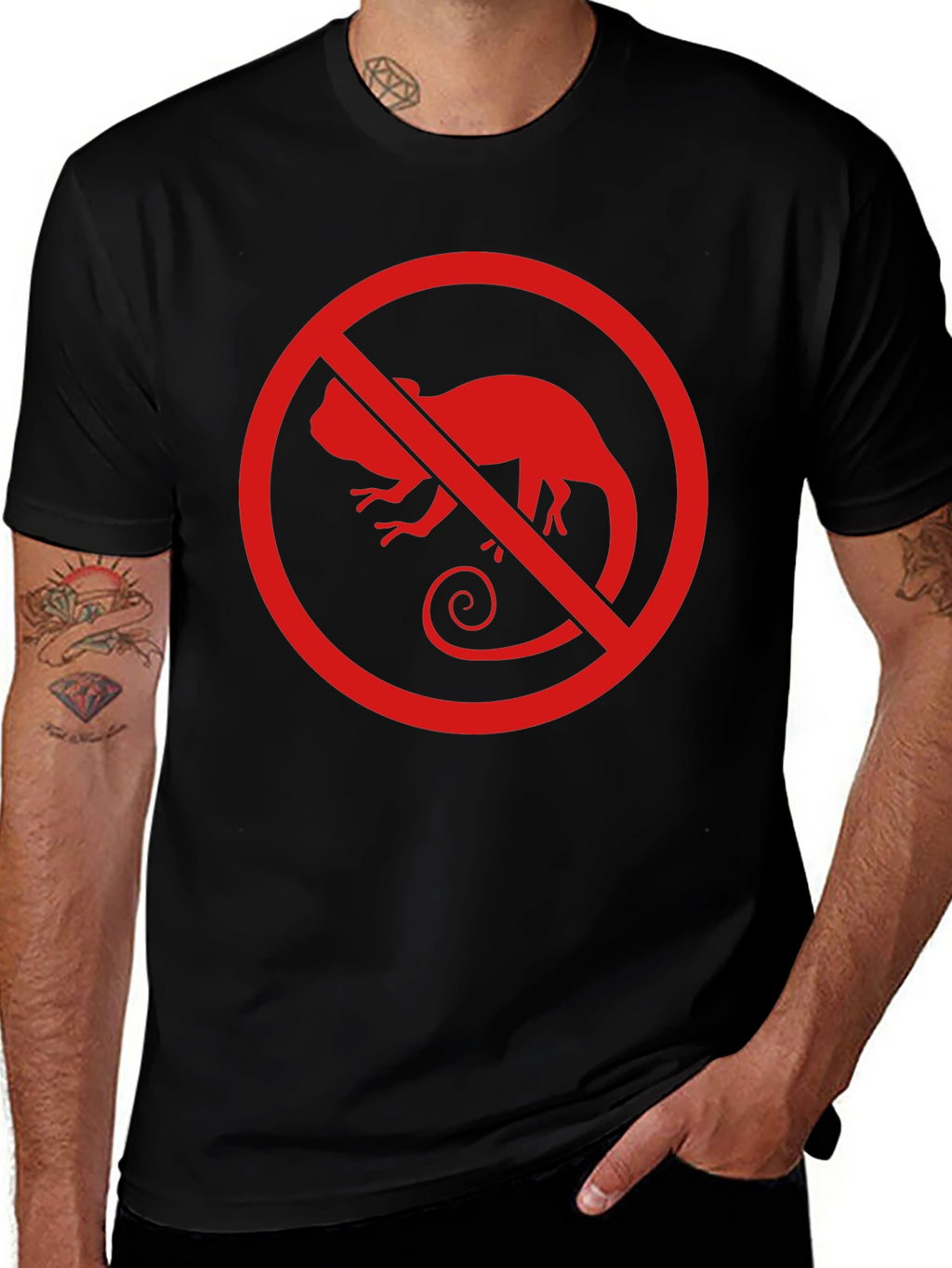 No Chameleon Red Graphic Print Black T-Shirt