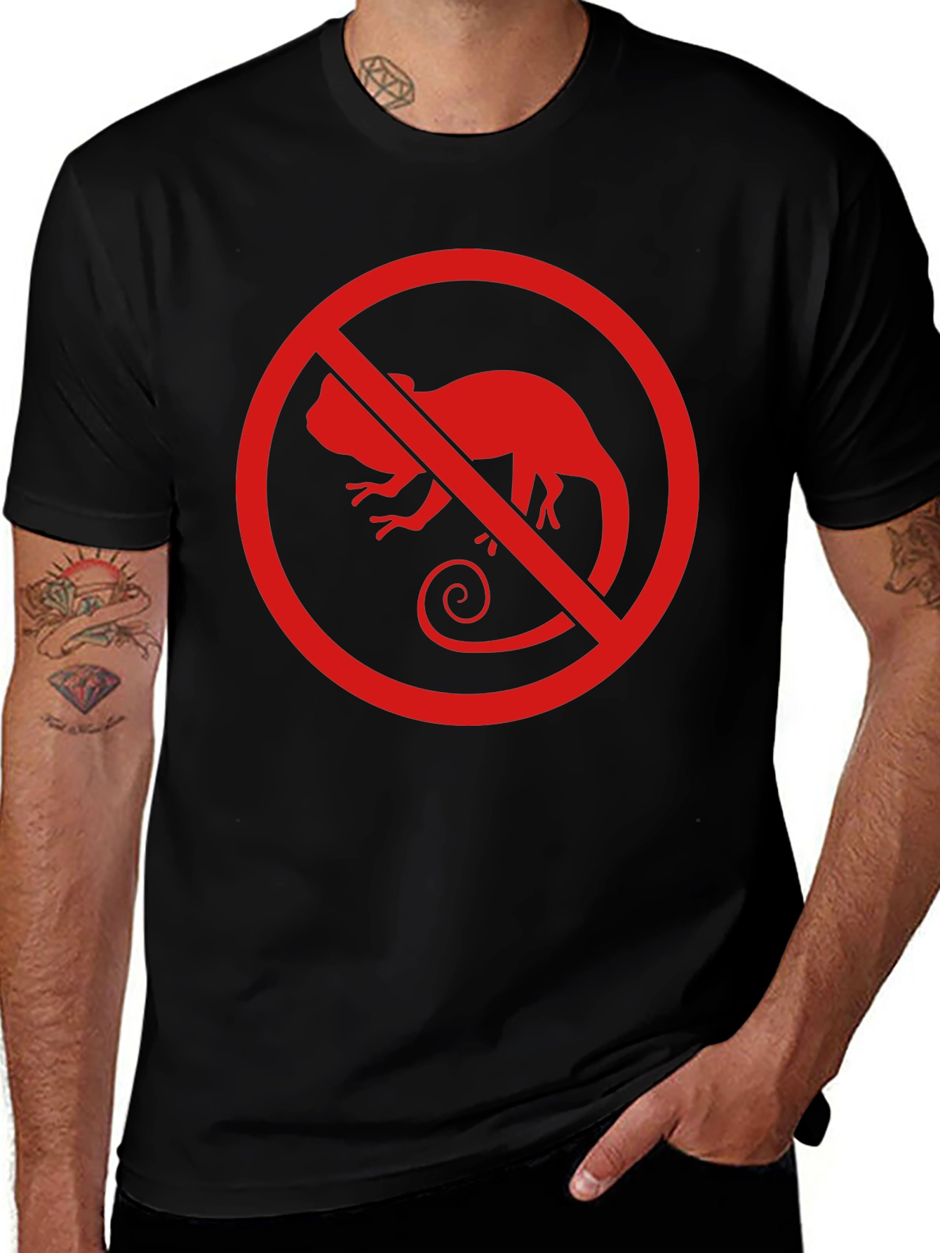 No Chameleon Red Graphic Print Black T-Shirt