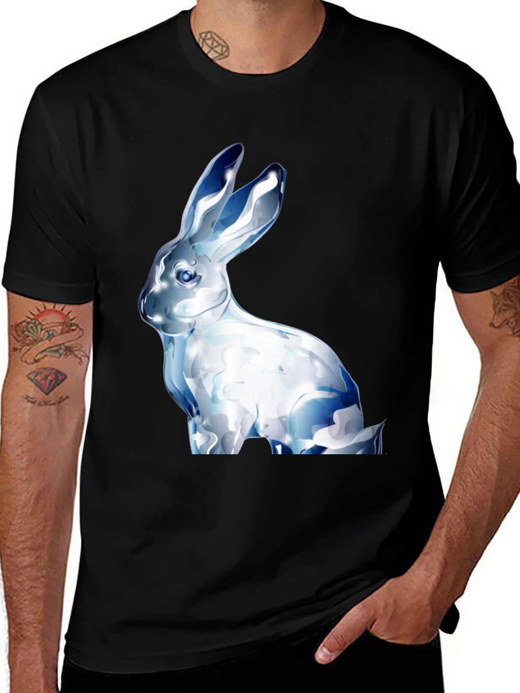 Crystal Rabbit Graphic Black T-Shirt