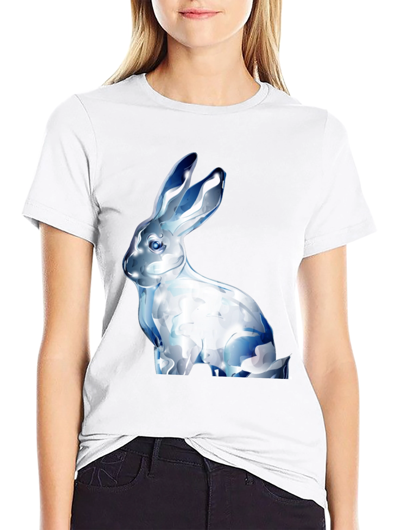 Crystal Rabbit Graphic Black T-Shirt