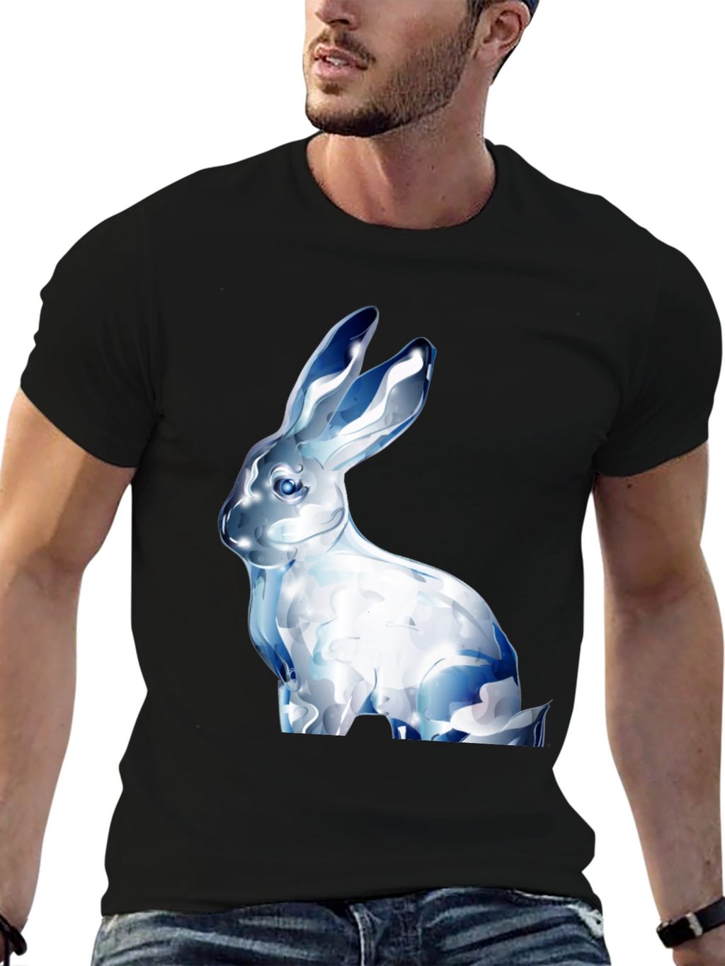 Crystal Rabbit Graphic Black T-Shirt