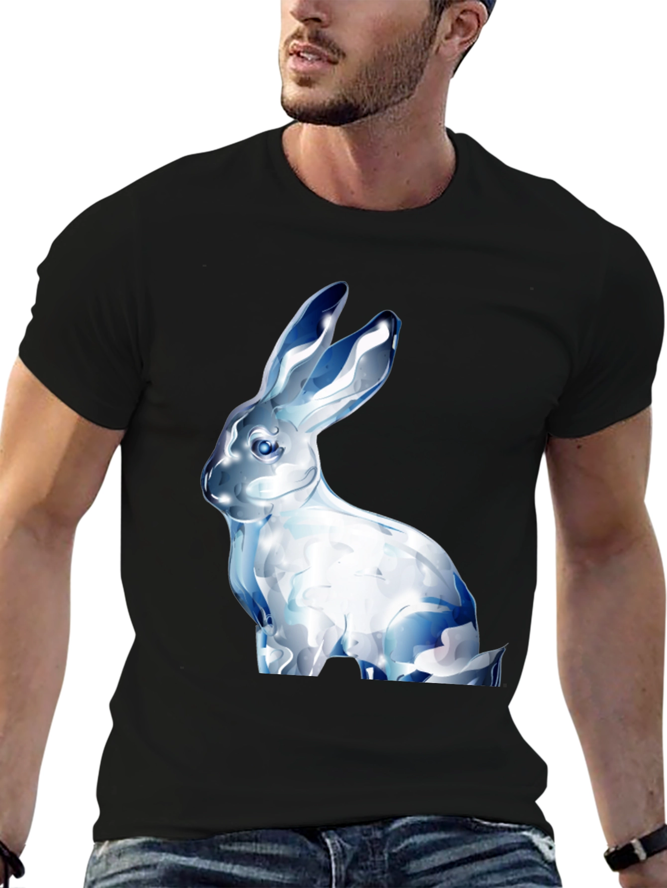 Crystal Rabbit Graphic Black T-Shirt