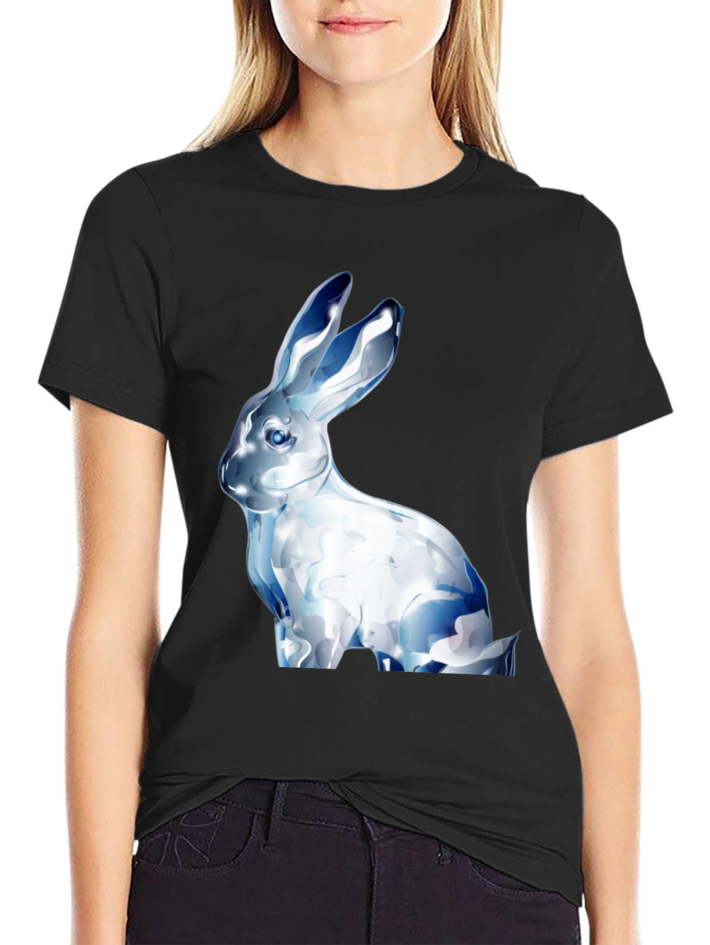 Crystal Rabbit Graphic Black T-Shirt