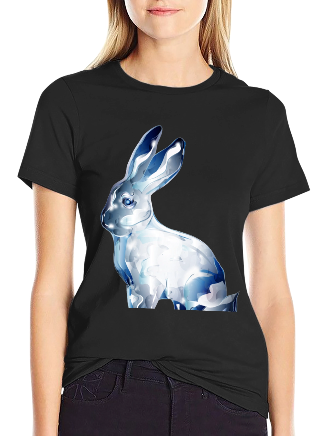 Crystal Rabbit Graphic Black T-Shirt