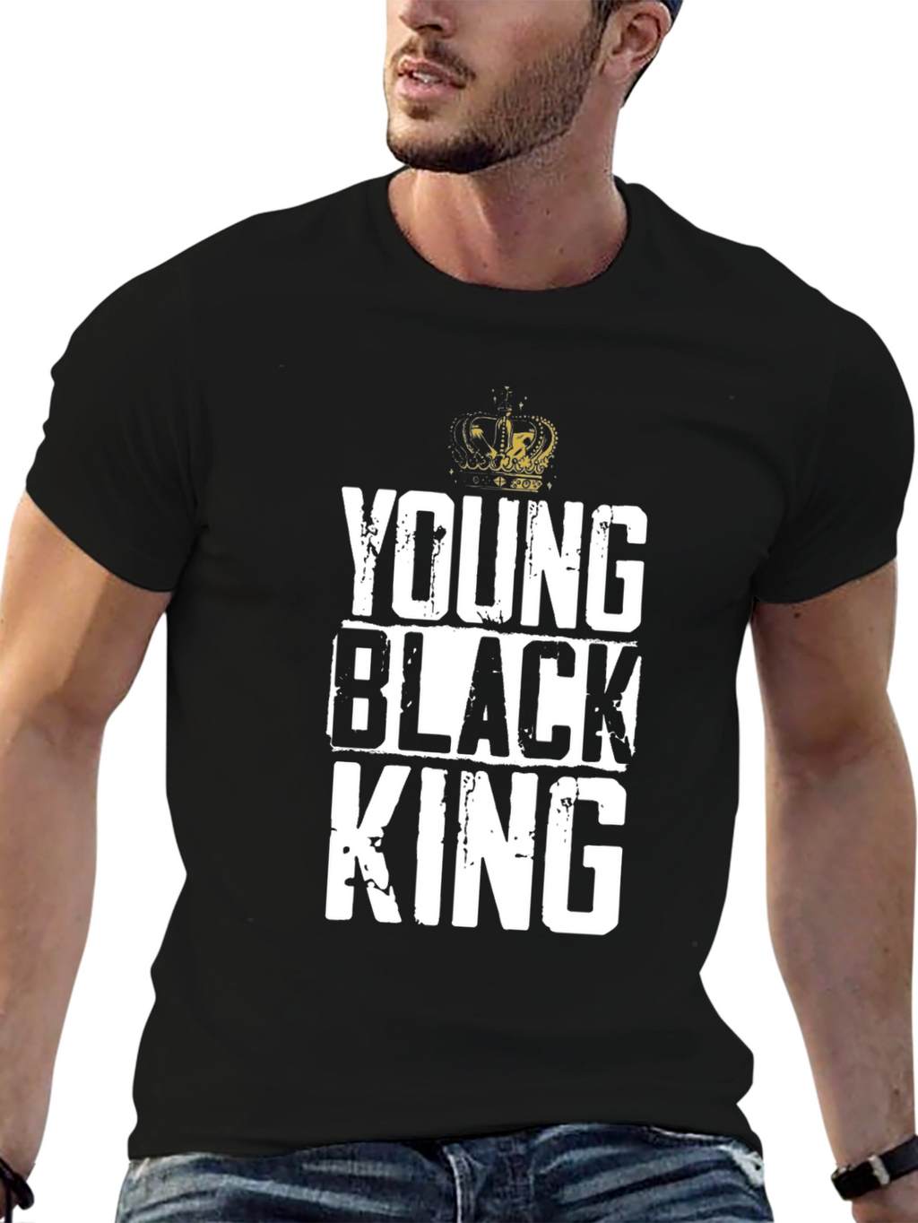 Young Black King Graphic Tee - Black Cotton