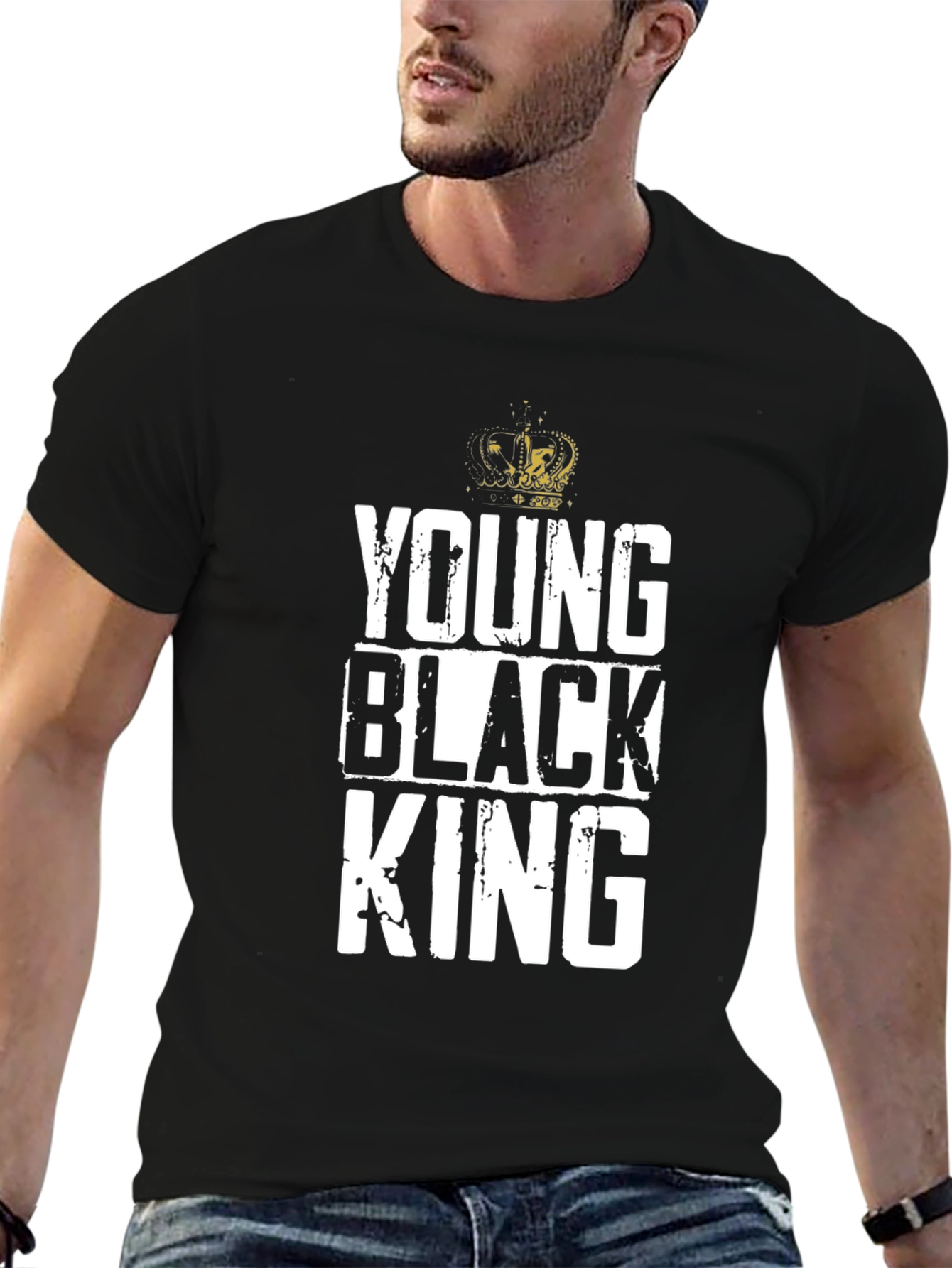 Young Black King Graphic Tee - Black Cotton