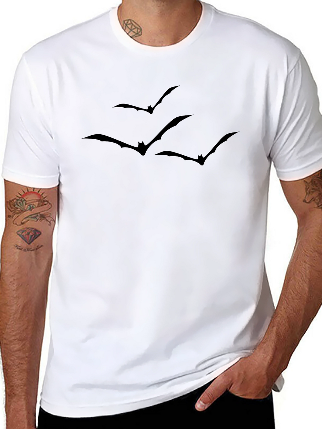 Mens Black Bat Print Crew Neck T-Shirt