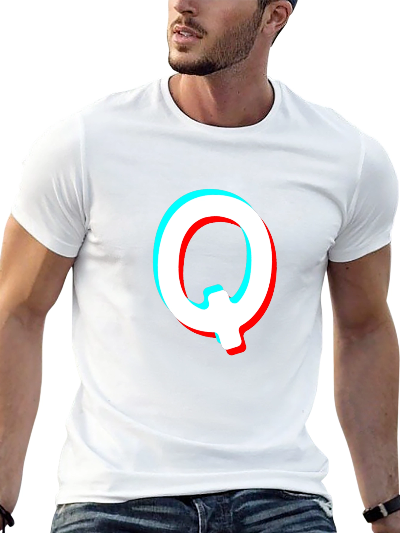 Letter Q Glitch Effect Graphic T-Shirt