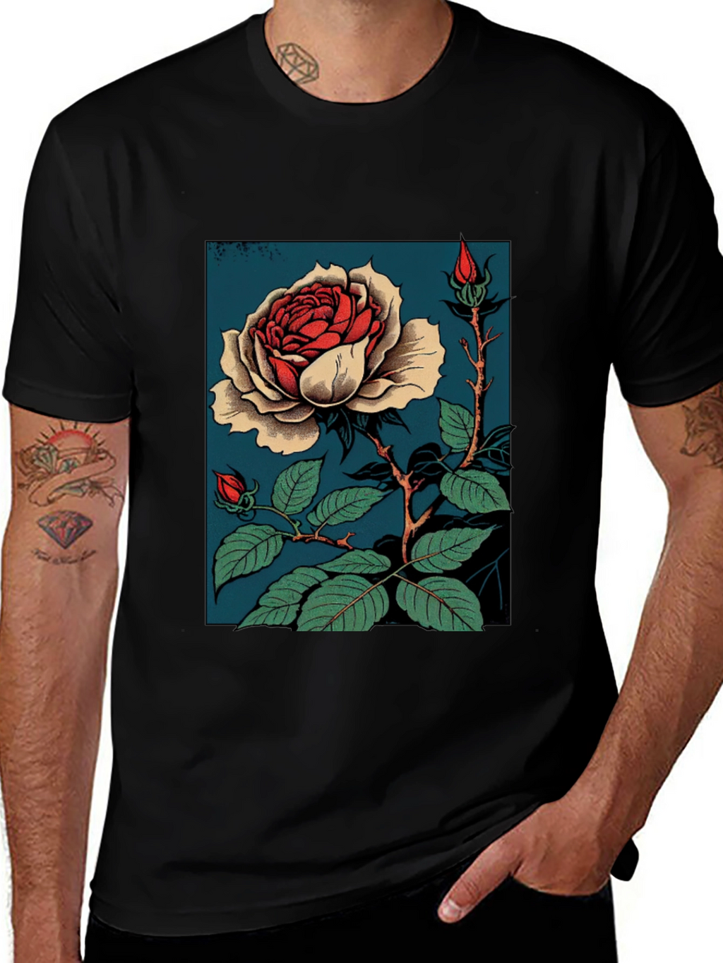 Elegant Rose Graphic T-Shirt - Black