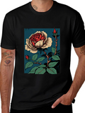 Elegant Rose Graphic T-Shirt - Black