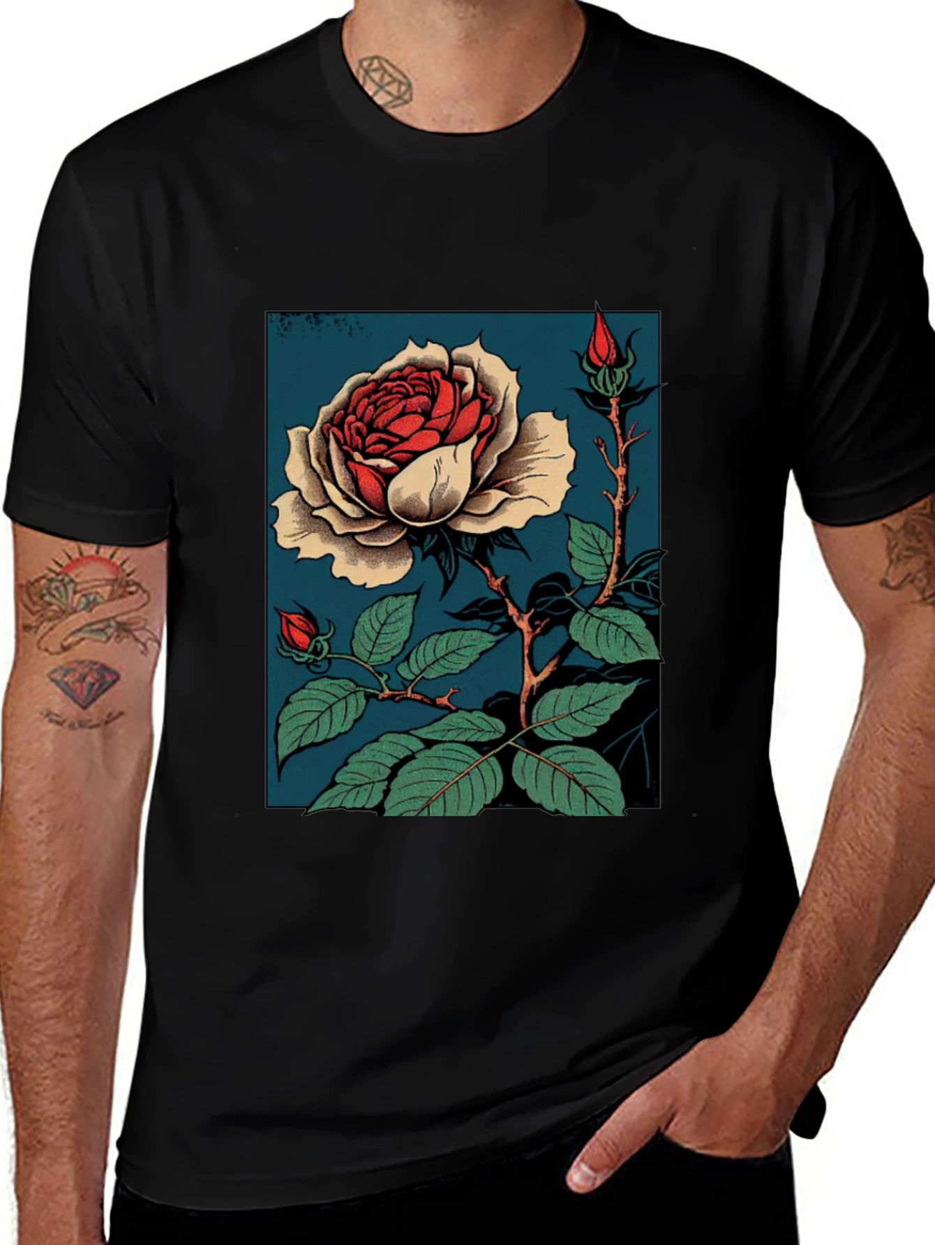 Elegant Rose Graphic T-Shirt - Black
